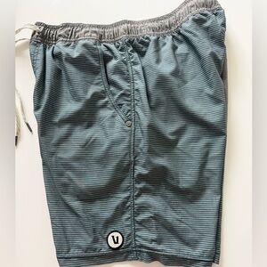 VUORI KORI Men's Striped Swim Trunks in Teal & Gray